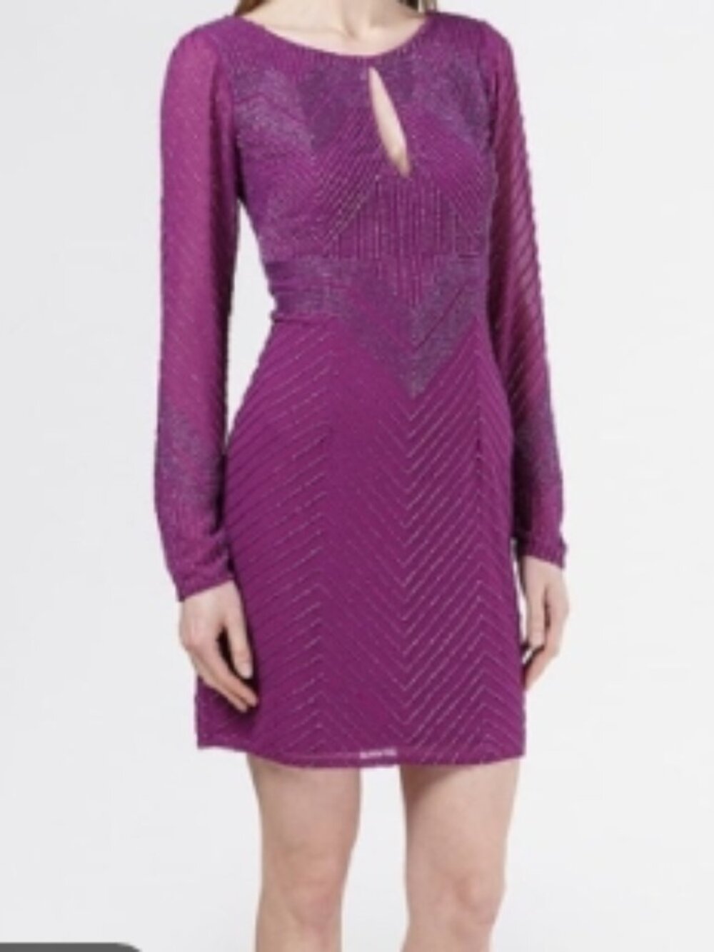 NWT  Aidan Mattox Beaded Long Sleeve Magenta Dress Keyhole in Size 4